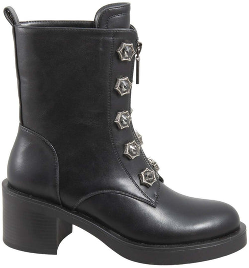 Toscablu Stivale Donna Biker in Pelle Stivale Casual Con Tacco 6,5 Cm Zip E Accessori Bottoni Gioiello Collezione Aut-Inv 2022/23
