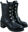 Toscablu Stivale Donna Biker in Pelle Stivale Casual Con Tacco 6,5 Cm Zip E Accessori Bottoni Gioiello Collezione Aut-Inv 2022/23