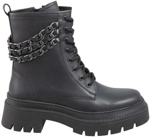 Toscablu Stivale Donna Nero Anfibio Casual in Pelle Fondo Carrarmato 5 Cm Dettaglio Catene Collezione Aut-Inv 2022/23
