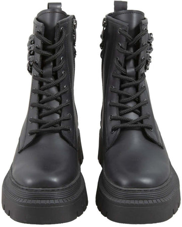 Toscablu Stivale Donna Nero Anfibio Casual in Pelle Fondo Carrarmato 5 Cm Dettaglio Catene Collezione Aut-Inv 2022/23