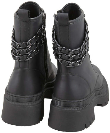 Toscablu Stivale Donna Nero Anfibio Casual in Pelle Fondo Carrarmato 5 Cm Dettaglio Catene Collezione Aut-Inv 2022/23