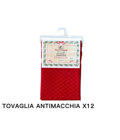 Tovaglia Natalizia Antimacchia Impermeabile Christmas Tessuto Rosso 12 Posti
