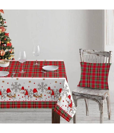 Tovaglia Natalizia In Stampa Digitale Fantasia Tartan Babbo Natale Renne 6 Posti