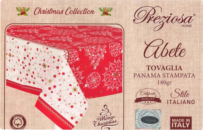 Tovaglia Natalizia Shabby da 24 in Panama con Stampa Natale Capodanno 140x450cm x fine anno 100% Cotone tovaglia tavola x24 L'Orchidea - Siderno, Commerciovirtuoso.it