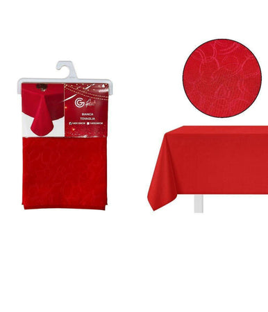 Tovaglia Natalizia Tessuto Rosso Tinta Unita Natale Capodanno 6 Posti 140x180cm