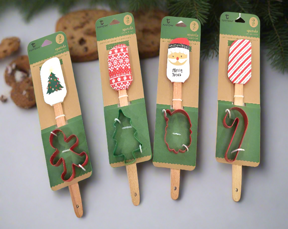 Set spatola in silicone con manico in legno e formina per biscotti