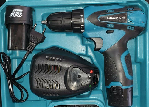 Trapano-Avvitatore-a-Batteria-a-Litio-Valigetta-12V-Cordless-doppia-batteria