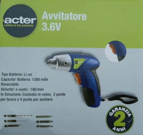 TRAPANO AVVITATORE CACCIAVITE 3.6 v acter Fai da te/Utensili elettrici e a mano/Utensili elettrici/Trapani/Trapani avvitatori Scontolo.net - Potenza, Commerciovirtuoso.it
