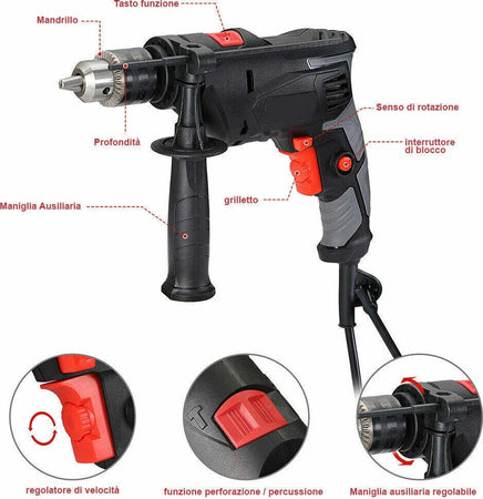 Trapano Elettrico A Percussione 900w Velocita Regolabile 3000rpm Mandrino 13 Mm Casa, arredamento e bricolage > Bricolage e fai da te > Trapani e Avvitatori > Elettroutensili Trade Shop italia - Napoli, Commerciovirtuoso.it