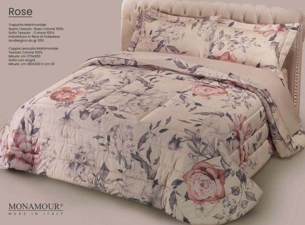 Trapunta matrimoniale art.Rose tessuto sopra:Raso cotone 100% tessuto sotto: cotone 100% imbottitura in fibra di poliestere anallergica gr.350 Casa e cucina/Tessili per la casa/Biancheria da letto/Coperte e trapunte/Trapunte Biancheria Arredo Home - Nola, Commerciovirtuoso.it