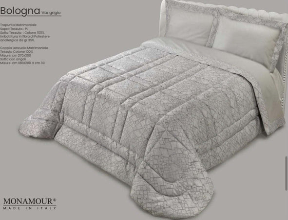 Trapunta matrimoniale invernale Mon Amour art. Bologna Sopra tessuto: PL Sotto tessuto: cotone 100% imbottitura in fibra di poliestere anallergica da gr.350 Casa e cucina/Tessili per la casa/Biancheria da letto/Coperte e trapunte/Trapunte Biancheria Arredo Home - Nola, Commerciovirtuoso.it