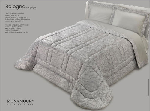 Trapunta matrimoniale invernale Mon Amour art. Bologna Sopra tessuto: PL Sotto tessuto: cotone 100% imbottitura in fibra di poliestere anallergica da gr.350 Casa e cucina/Tessili per la casa/Biancheria da letto/Coperte e trapunte/Trapunte Biancheria Arredo Home - Nola, Commerciovirtuoso.it
