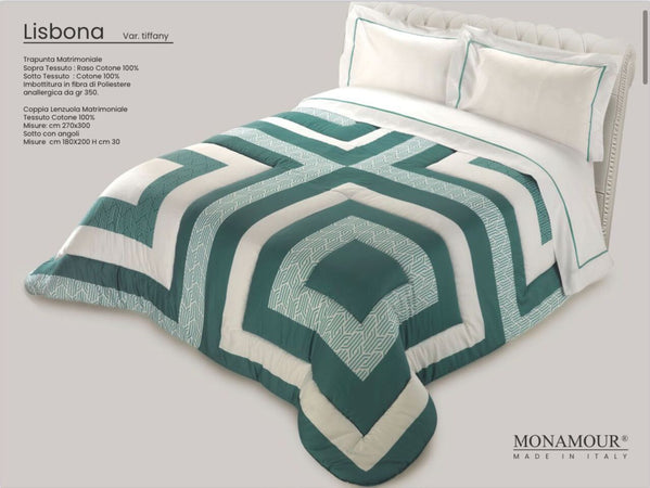 Trapunta matrimoniale invernale Mon Amour art. Lisbona Sopra tessuto: PL Sotto tessuto: cotone 100% imbottitura in fibra di poliestere anallergica da gr.350 Casa e cucina/Tessili per la casa/Biancheria da letto/Coperte e trapunte/Trapunte Biancheria Arredo Home - Nola, Commerciovirtuoso.it