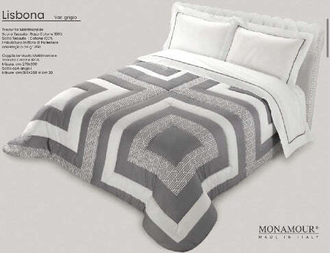 Trapunta matrimoniale invernale Mon Amour art. Lisbona Sopra tessuto: PL Sotto tessuto: cotone 100% imbottitura in fibra di poliestere anallergica da gr.350 Casa e cucina/Tessili per la casa/Biancheria da letto/Coperte e trapunte/Trapunte Biancheria Arredo Home - Nola, Commerciovirtuoso.it