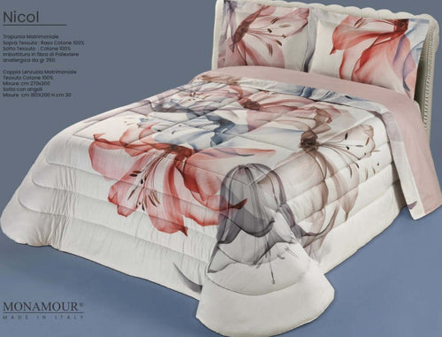 Trapunta matrimoniale invernale Mon Amour art. Nicol Sopra tessuto: PL Sotto tessuto: cotone 100% imbottitura in fibra di poliestere anallergica da gr.350 Casa e cucina/Tessili per la casa/Biancheria da letto/Coperte e trapunte/Trapunte Biancheria Arredo Home - Nola, Commerciovirtuoso.it