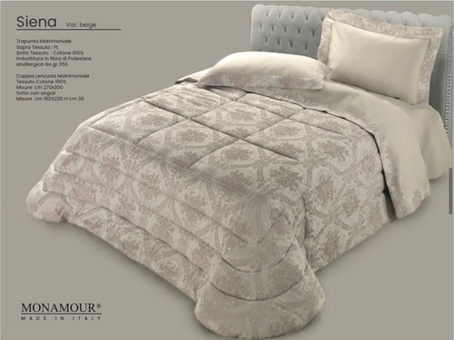 Trapunta matrimoniale invernale Mon Amour art. Siena Sopra tessuto: PL Sotto tessuto: cotone 100% imbottitura in fibra di poliestere anallergica da gr.350 Casa e cucina/Tessili per la casa/Biancheria da letto/Coperte e trapunte/Trapunte Biancheria Arredo Home - Nola, Commerciovirtuoso.it