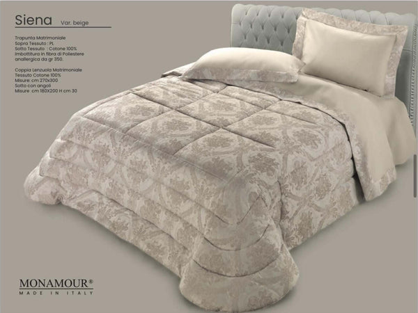Trapunta matrimoniale invernale Mon Amour art. Siena Sopra tessuto: PL Sotto tessuto: cotone 100% imbottitura in fibra di poliestere anallergica da gr.350 Casa e cucina/Tessili per la casa/Biancheria da letto/Coperte e trapunte/Trapunte Biancheria Arredo Home - Nola, Commerciovirtuoso.it