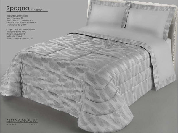 Trapunta matrimoniale invernale Mon Amour art. Spagna Sopra tessuto: PL Sotto tessuto: cotone 100% imbottitura in fibra di poliestere anallergica da gr.350 Casa e cucina/Tessili per la casa/Biancheria da letto/Coperte e trapunte/Trapunte Biancheria Arredo Home - Nola, Commerciovirtuoso.it