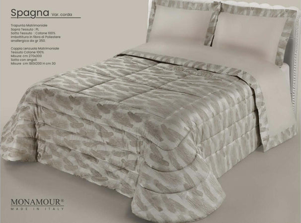 Trapunta matrimoniale invernale Mon Amour art. Spagna Sopra tessuto: PL Sotto tessuto: cotone 100% imbottitura in fibra di poliestere anallergica da gr.350 Casa e cucina/Tessili per la casa/Biancheria da letto/Coperte e trapunte/Trapunte Biancheria Arredo Home - Nola, Commerciovirtuoso.it