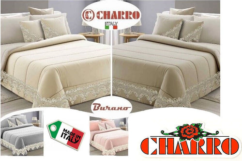 Trapunta piumone matrimoniale burano by charro italia con due cuscini in tinta e applicazioni in elegante pizzo Casa e cucina/Tessili per la casa/Biancheria da letto/Coperte e trapunte/Trapunte Puleo Casa - Palermo, Commerciovirtuoso.it