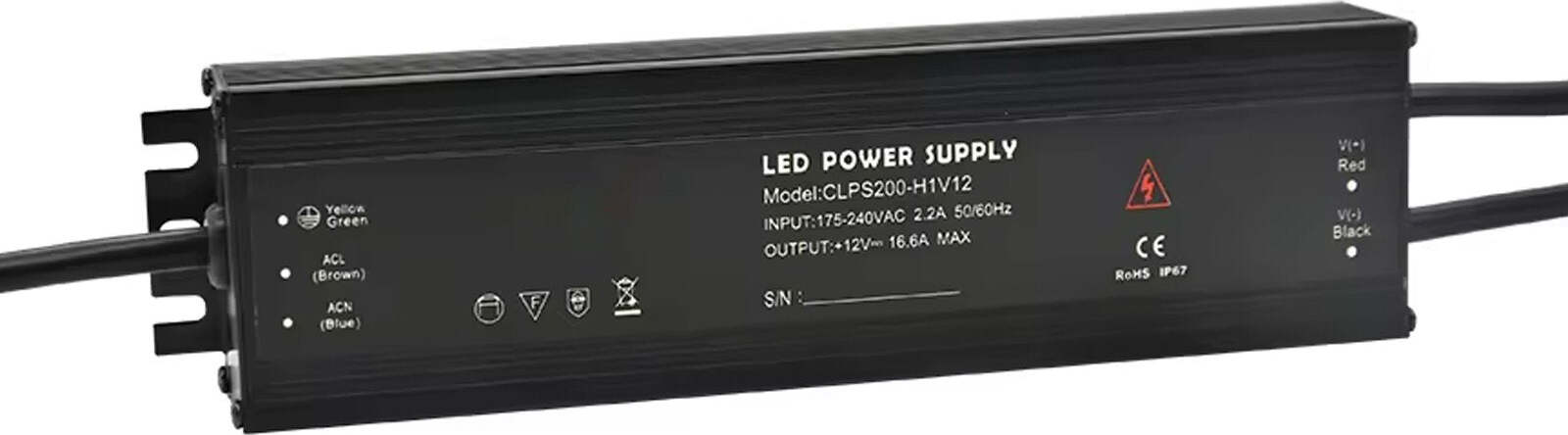 Trasformatore Alimentatore Driver Luce Led Impermeabile Ip67 12v 16.6A Max