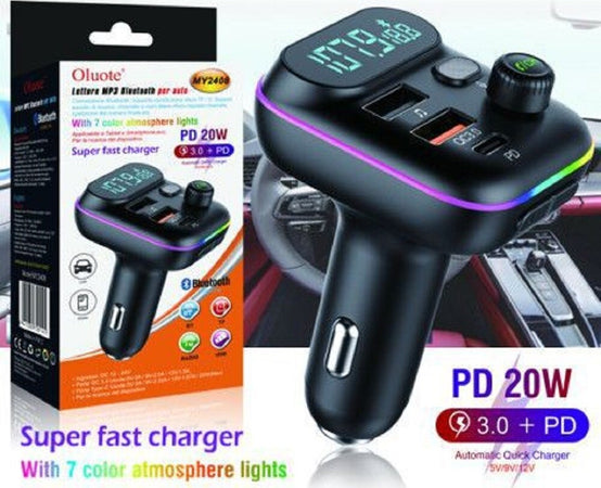 Trasmettitore Fm Bluetooth Auto 2 Porte Usb Led Tf Pd 20w Lettore Mp3 Rgb My2408 Elettronica/Elettronica per veicoli/Accessori/Accessori audio e video/Trasmettitori FM Trade Shop italia - Napoli, Commerciovirtuoso.it