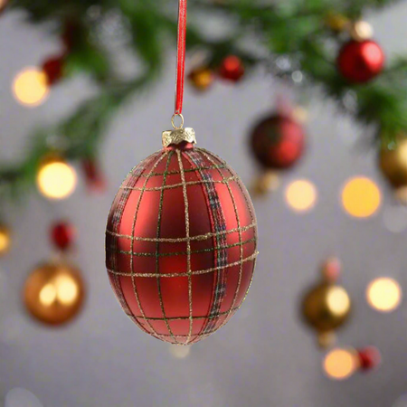 Pallina natalizia in vetro tartan per albero di Natale Ø 10 cm