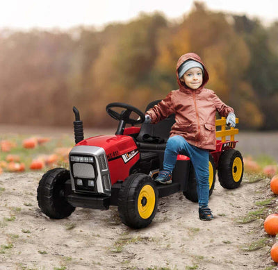 Trattore-Elettrico-per-Bambini-3-6-Anni-con-Rimorchio-Rimovibile,-Batteria-12V-e-Telecomando,-Rosso-DF5370-281V90RDDF5