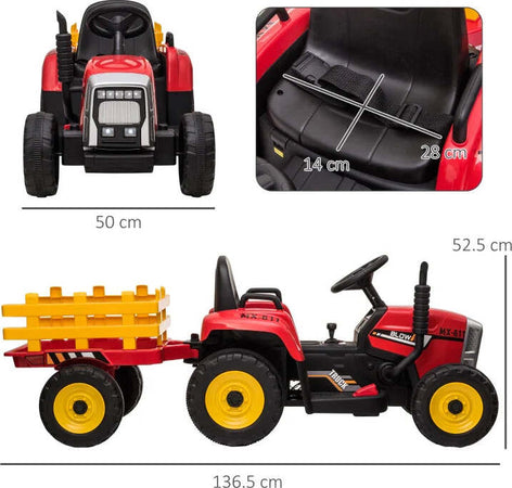 Trattore-Elettrico-per-Bambini-3-6-Anni-con-Rimorchio-Rimovibile,-Batteria-12V-e-Telecomando,-Rosso-DF5370-281V90RDDF5