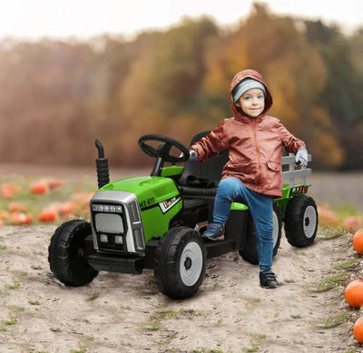 Trattore-Elettrico-per-Bambini-3-6-Anni-con-Rimorchio-Rimovibile,-Batteria-12V-e-Telecomando,-Verde-RG1370-281V90GNRG1
