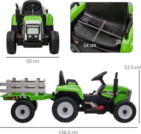 Trattore-Elettrico-per-Bambini-3-6-Anni-con-Rimorchio-Rimovibile,-Batteria-12V-e-Telecomando,-Verde-RG1370-281V90GNRG1