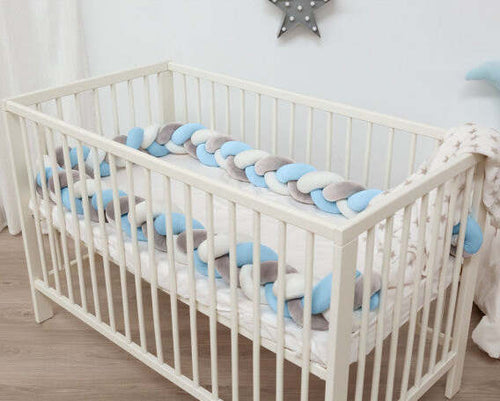 TRECCIA PARACOLPI PER CULLA E LETTINO AZZURRO E GRIGIO 3M Casa e cucina/Tessili per la casa/Biancheria per culle e lettini/Biancheria bebè/Cuscini di sostegno per neonati La Casa Del Bebè - Napoli, Commerciovirtuoso.it