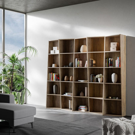 Libreria "Torino" a colonne, in legno, con ripiani, per arredamento camere ed interni