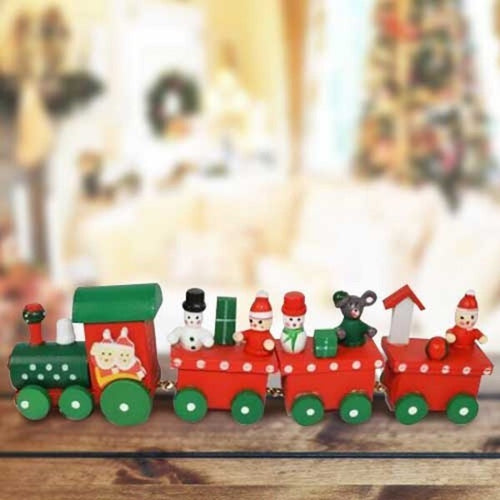 Trenino-Natalizio-In-Legno-Con-4-Vagoni-20cm-Rosso-E-Bianco-Decorazioni-Natale