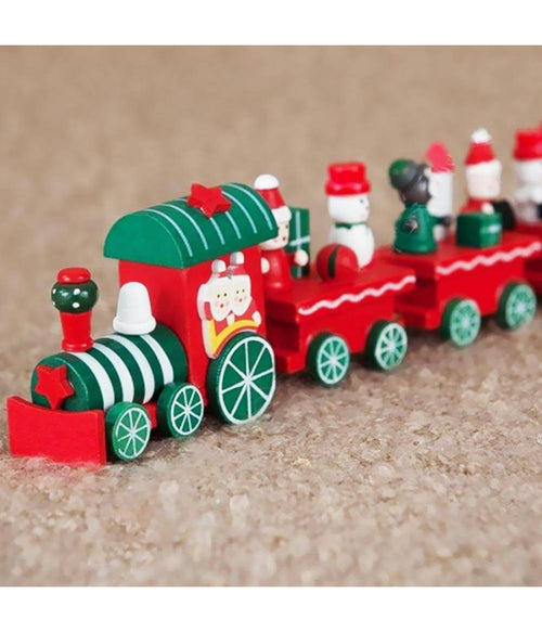 Trenino Natalizio In Legno Con 4 Vagoni 24cm Rosso E Bianco Decorazioni Natale