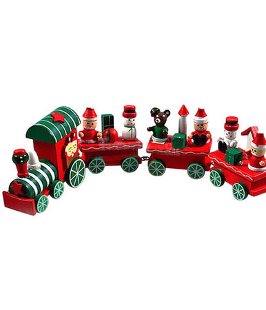 Trenino Natalizio In Legno Con 4 Vagoni 24cm Rosso E Bianco Decorazioni Natale
