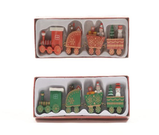 Trenino natalizio con 3 vagoni in legno per decorazioni natalizie