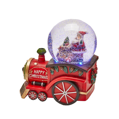 Sfera di cristallo natalizia con Babbo Natale in Trenino, Carillon decorazione per interno h 17 cm