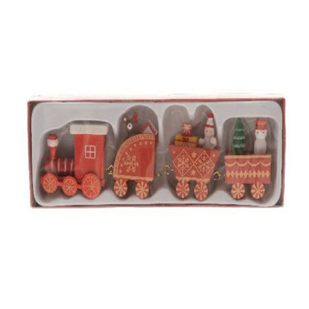 Trenino natalizio con 3 vagoni in legno per decorazioni natalizie