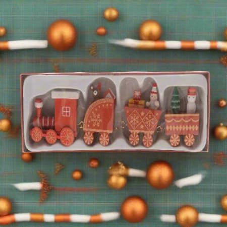 Trenino natalizio con 3 vagoni in legno per decorazioni natalizie