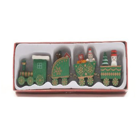 Trenino natalizio con 3 vagoni in legno per decorazioni natalizie