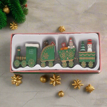 Trenino natalizio con 3 vagoni in legno per decorazioni natalizie