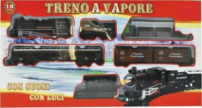 Treno-A-Vapore-Trenino-Con-Luci-E-Suoni-18-Pz.-Giocattolo-Gioco-Bambini