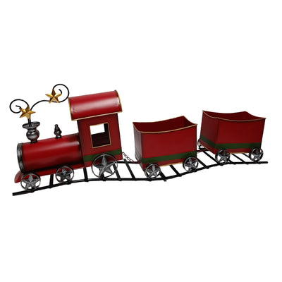 Trenino di natale in latta colore rosso per decorazioni natalizie