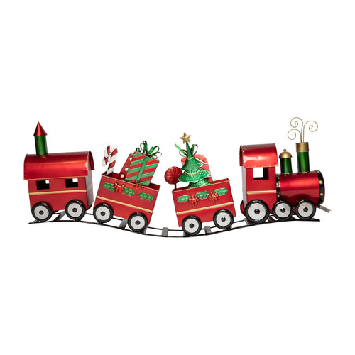 Treno decorativo in metallo con 3 vagoni decorazione natalizia per bambini