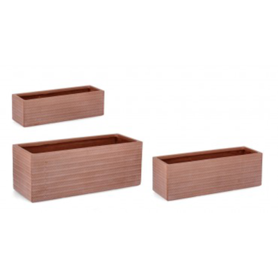 Set 3 PortaVaso Tressage Rettangolare in Terracotta per uso esterno.