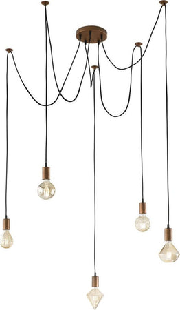 TRIO---SOSPENSIONE-CORD-RAGNO-FILI-REGOLABILE-RAME-ANTICO-5XE27-60W