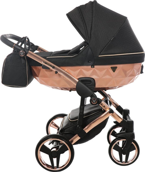 Trio Junama Diamond Mirror Satin Tessuto 3 in 1 Nero / Champagne Telaio Oro Rosa Prima infanzia/Passeggini carrozzine e accessori/Passeggini e carrozzine/Sistemi modulari La Casa Del Bebè - Napoli, Commerciovirtuoso.it