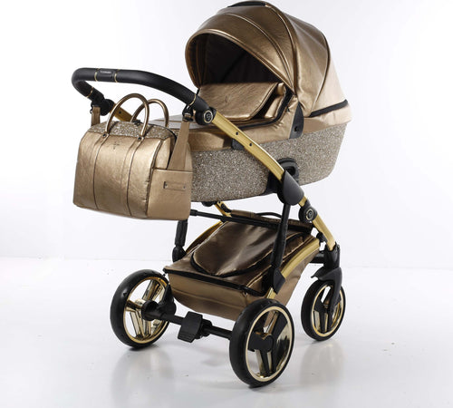 Trio Junama Glitter in Pelle Gold Telaio Oro Giallo Prima infanzia/Passeggini carrozzine e accessori/Passeggini e carrozzine/Sistemi modulari La Casa Del Bebè - Napoli, Commerciovirtuoso.it
