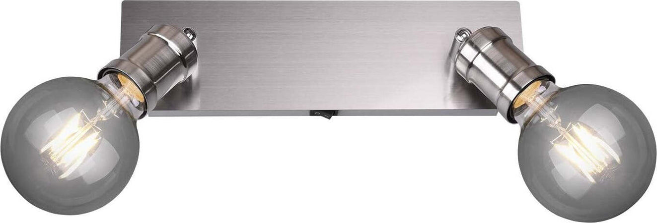 TRIO-LEUCHTEN---BARRA-2-SPOTS-CARL-IN-METALLO-ACCIAIO-CON-INTERRUTTORE-LUNGHEZZA-30CM